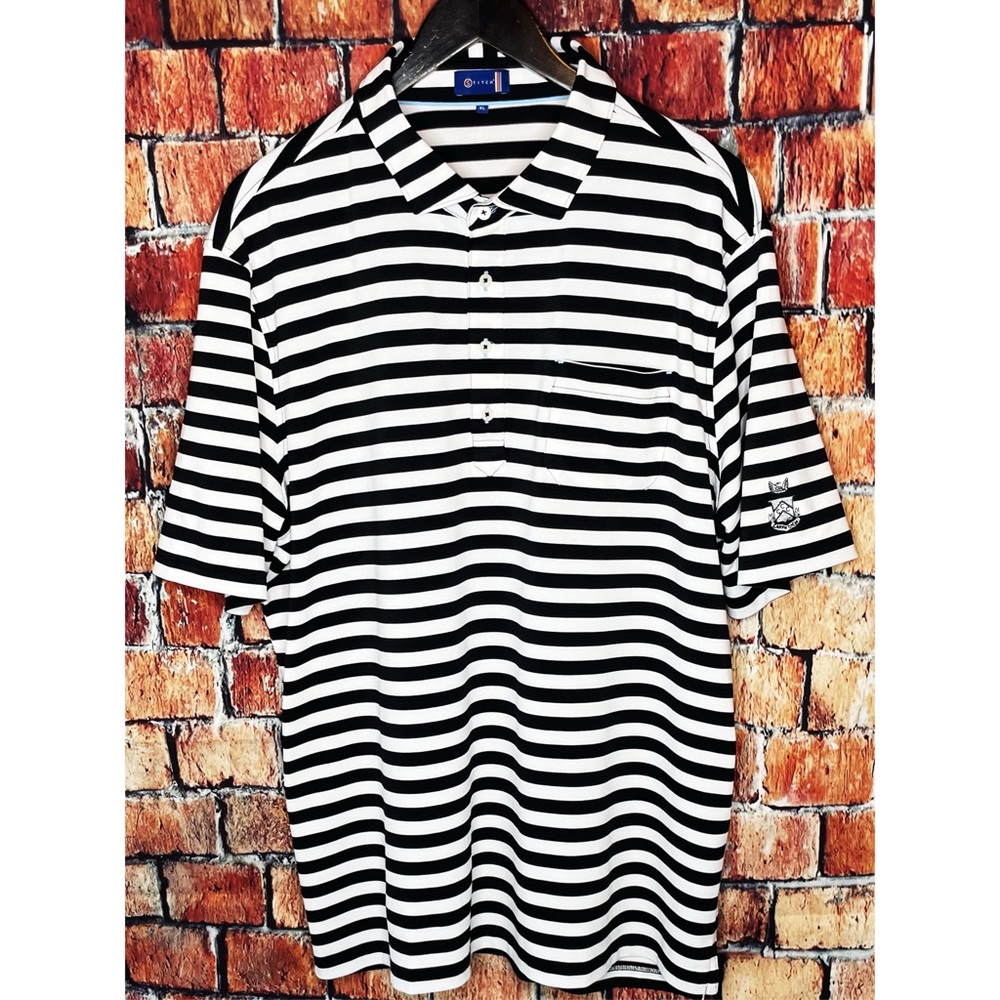 Stitch XL White Black Striped Stretch Short Sleeve Golf Polo Shirt Carpe Diem - Picture 2 of 6